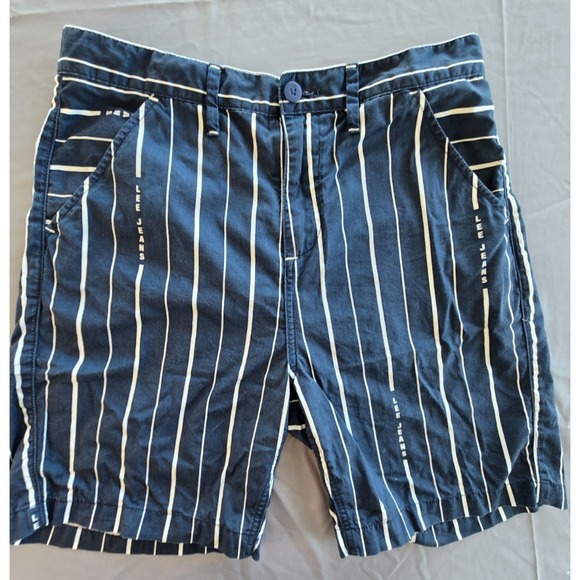Lee Pants - Lee Bermuda Shorts Striped Nave Blue W31 90s Retro Old Money Minimalist
